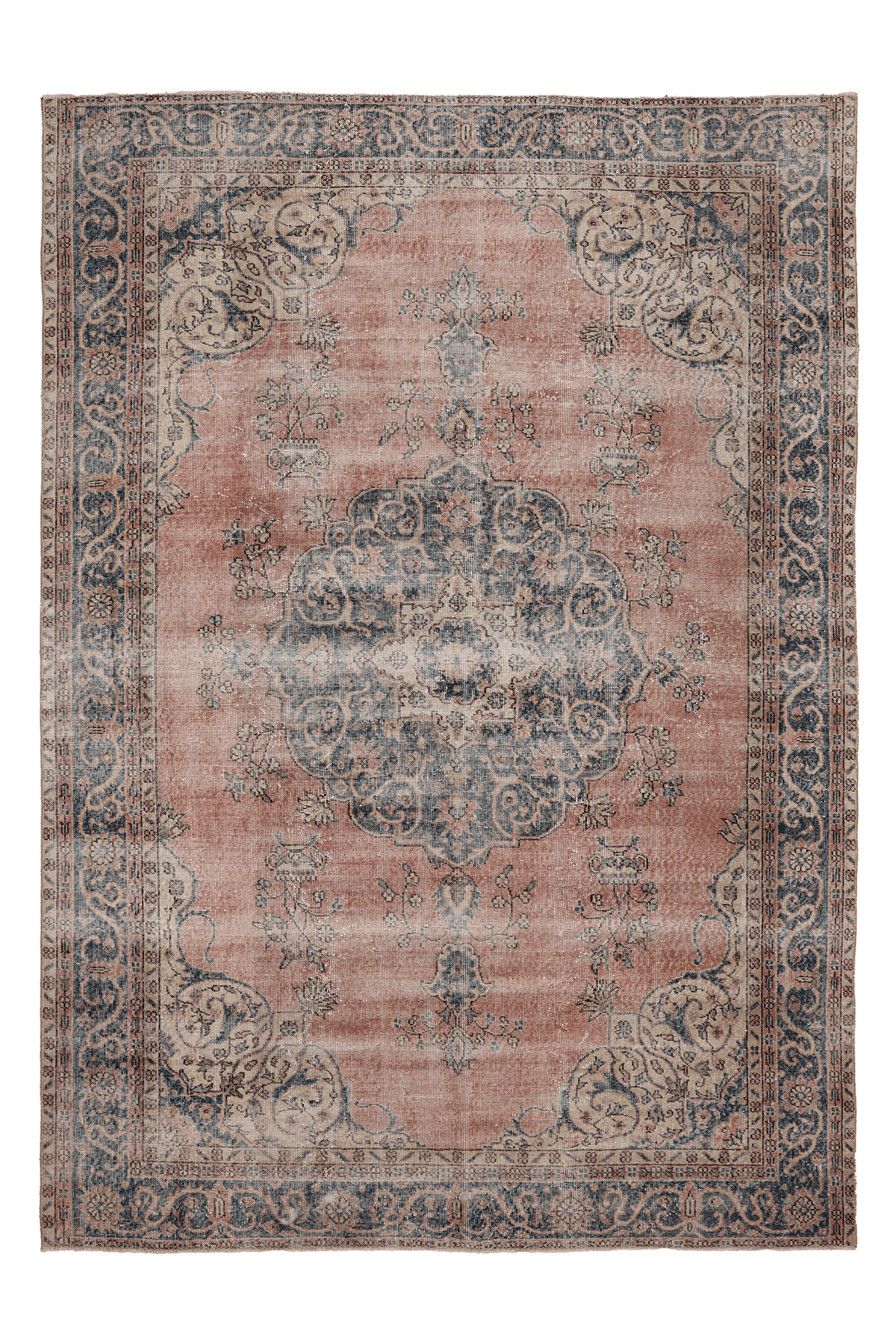Vintage Isparta Turkish Area Rug 7x10 ft — Pink & Blue Floral