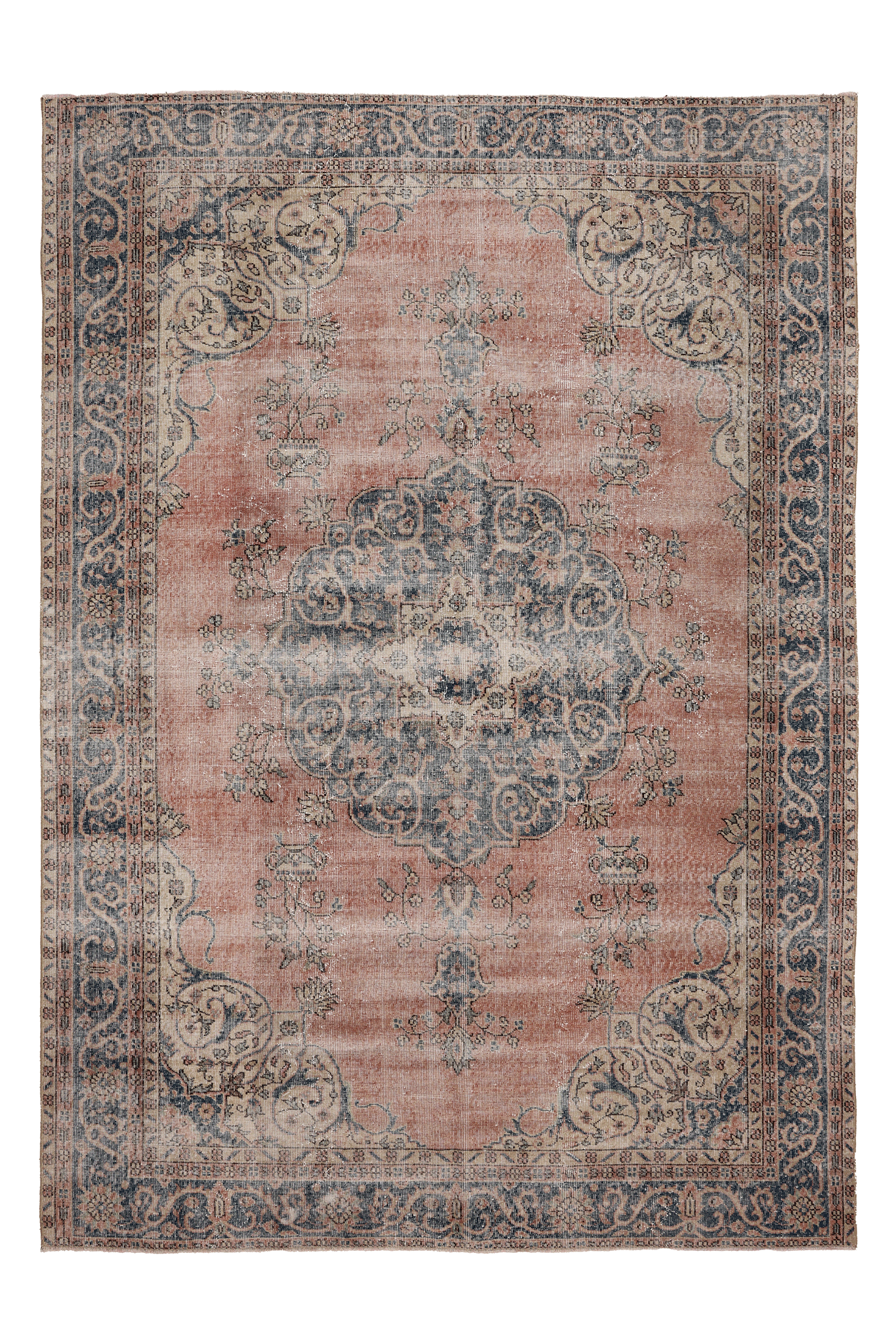 Vintage Isparta Turkish Area Rug 7x10 ft — Pink & Blue Floral