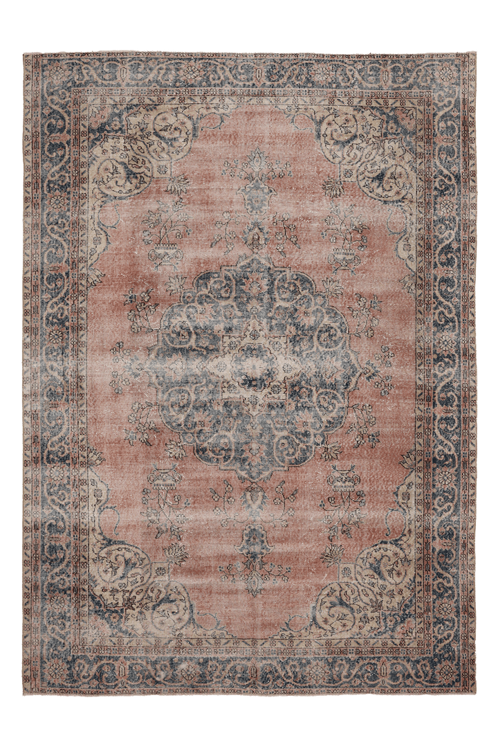 Vintage Isparta Turkish Area Rug 7x10 ft — Pink & Blue Floral