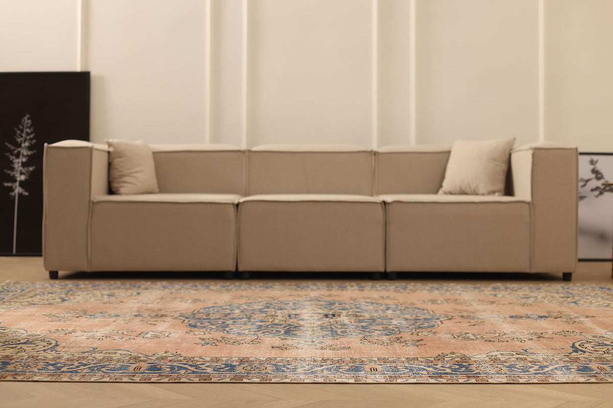 Vintage Isparta Turkish Area Rug 7x10 ft — Pink & Blue Floral
