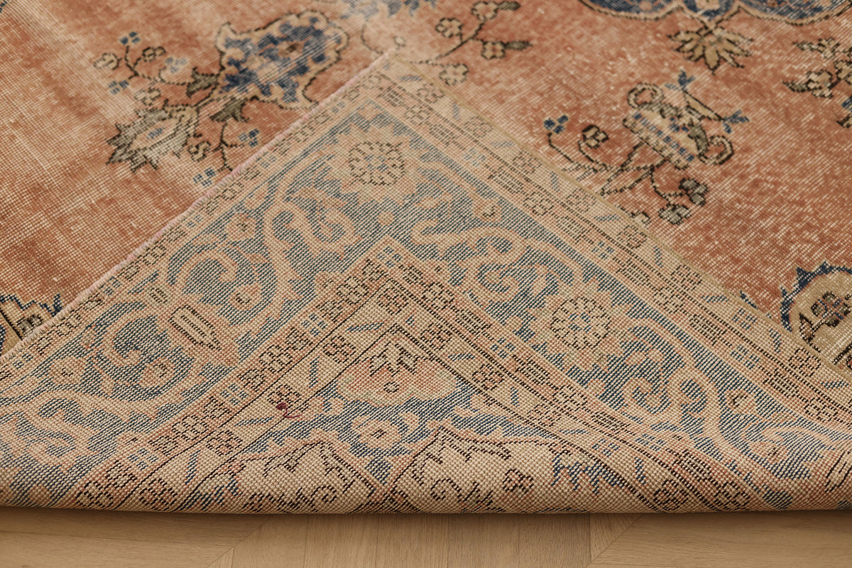 Vintage Isparta Turkish Area Rug 7x10 ft — Pink & Blue Floral