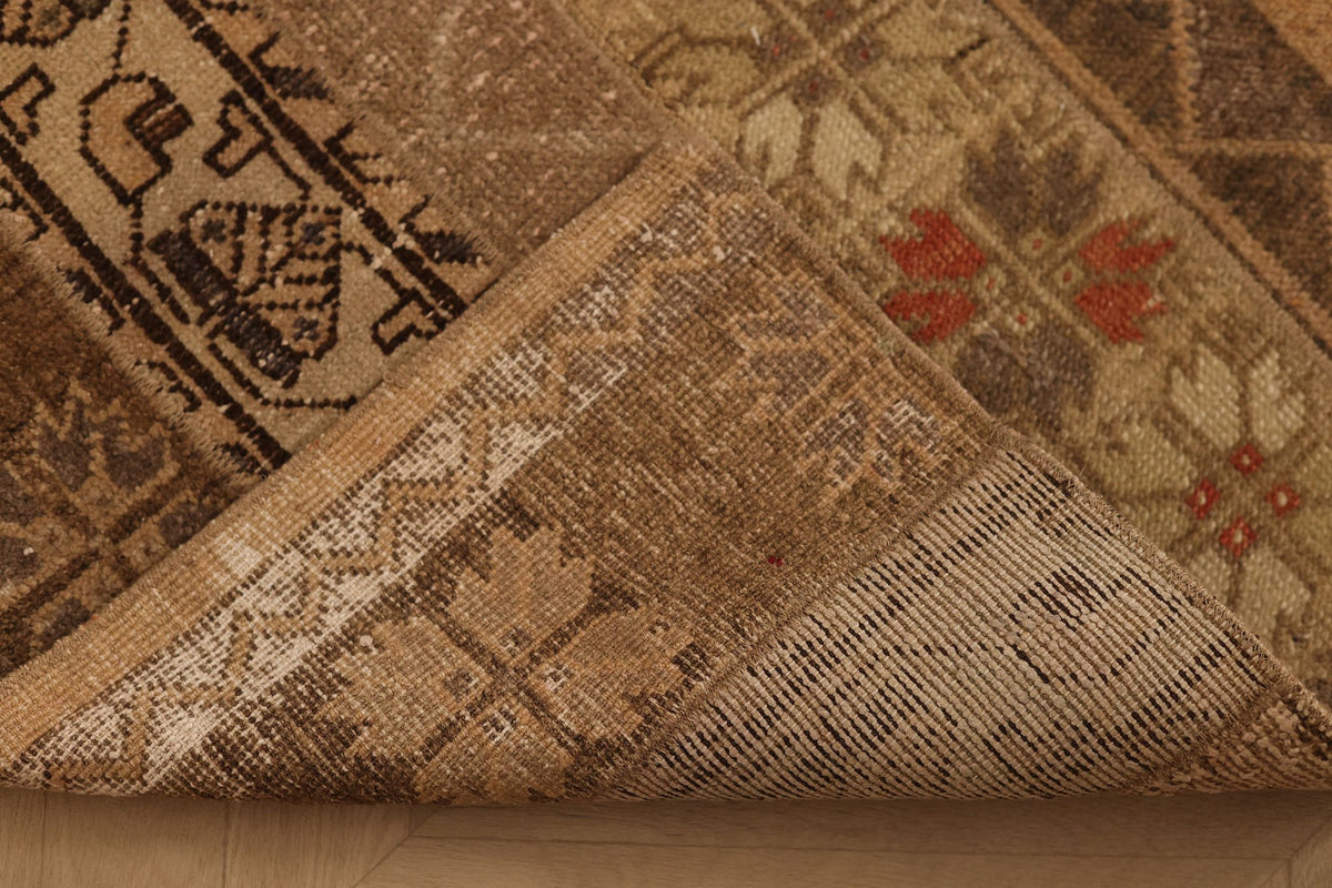 Vintage Patchwork Runner Rug 3x9 ft — Brown & Beige Patchwork