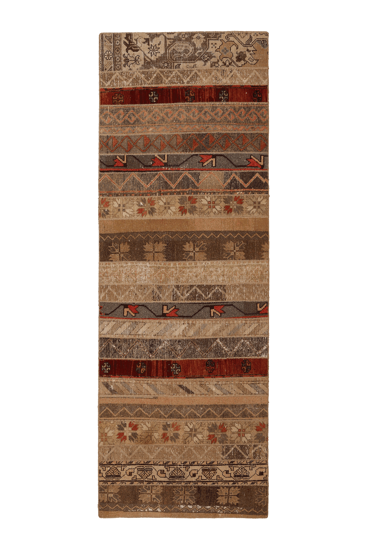 Vintage Patchwork Runner Rug 3x9 ft — Brown & Beige Patchwork