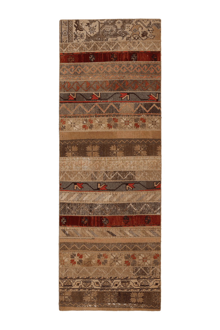 Vintage Patchwork Runner Rug 3x9 ft — Brown & Beige Patchwork