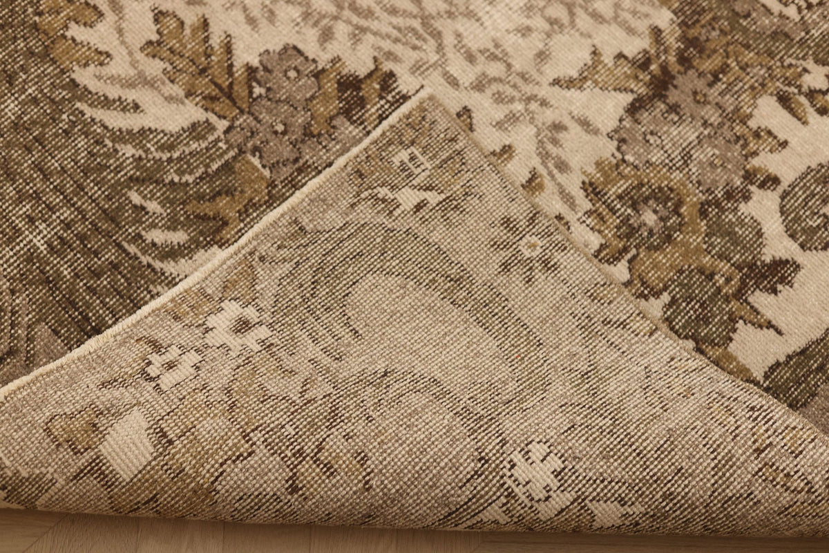 Vintage Isparta Turkish Area Rug 7x10 ft — Beige & Brown Floral