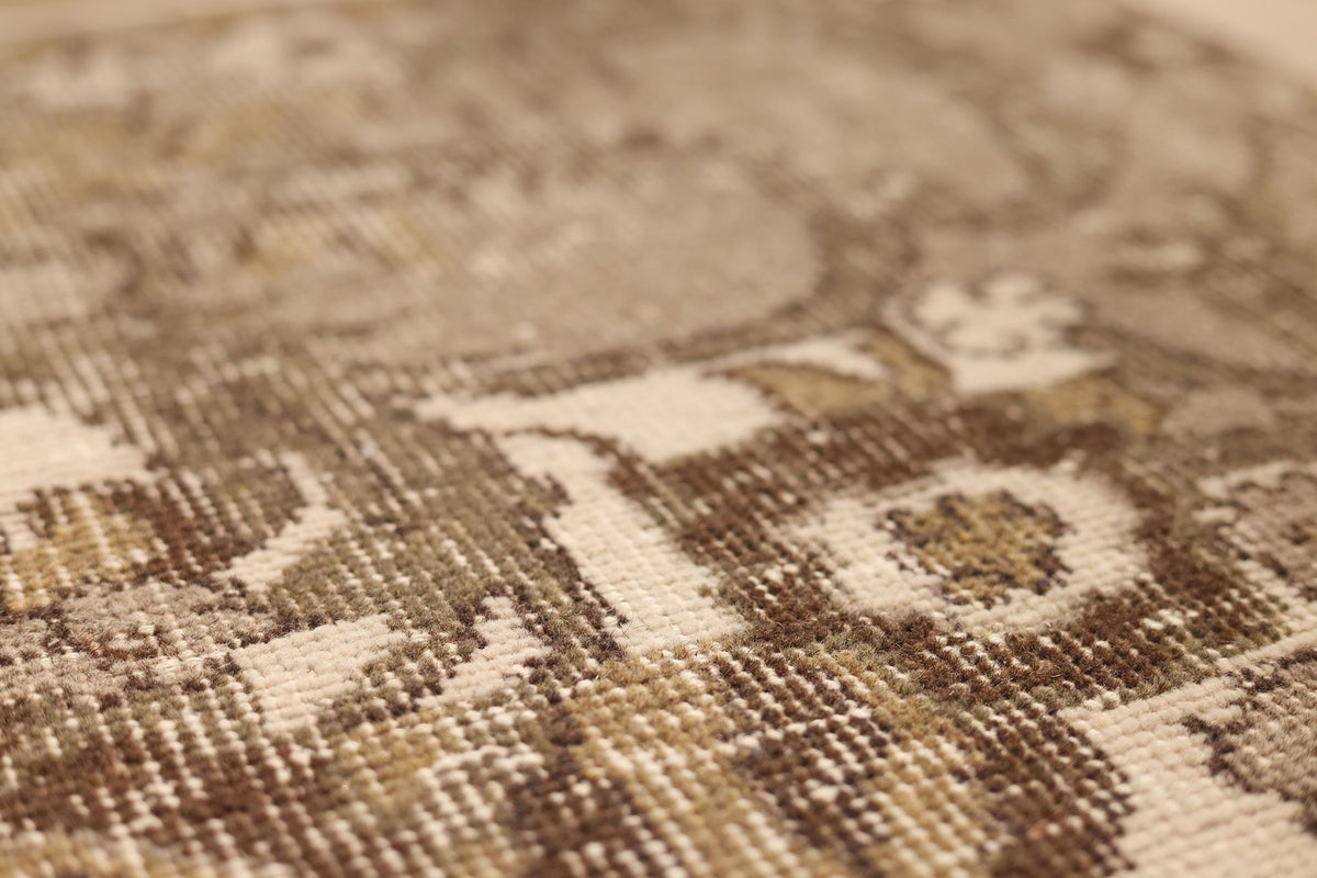 Vintage Isparta Turkish Area Rug 7x10 ft — Beige & Brown Floral