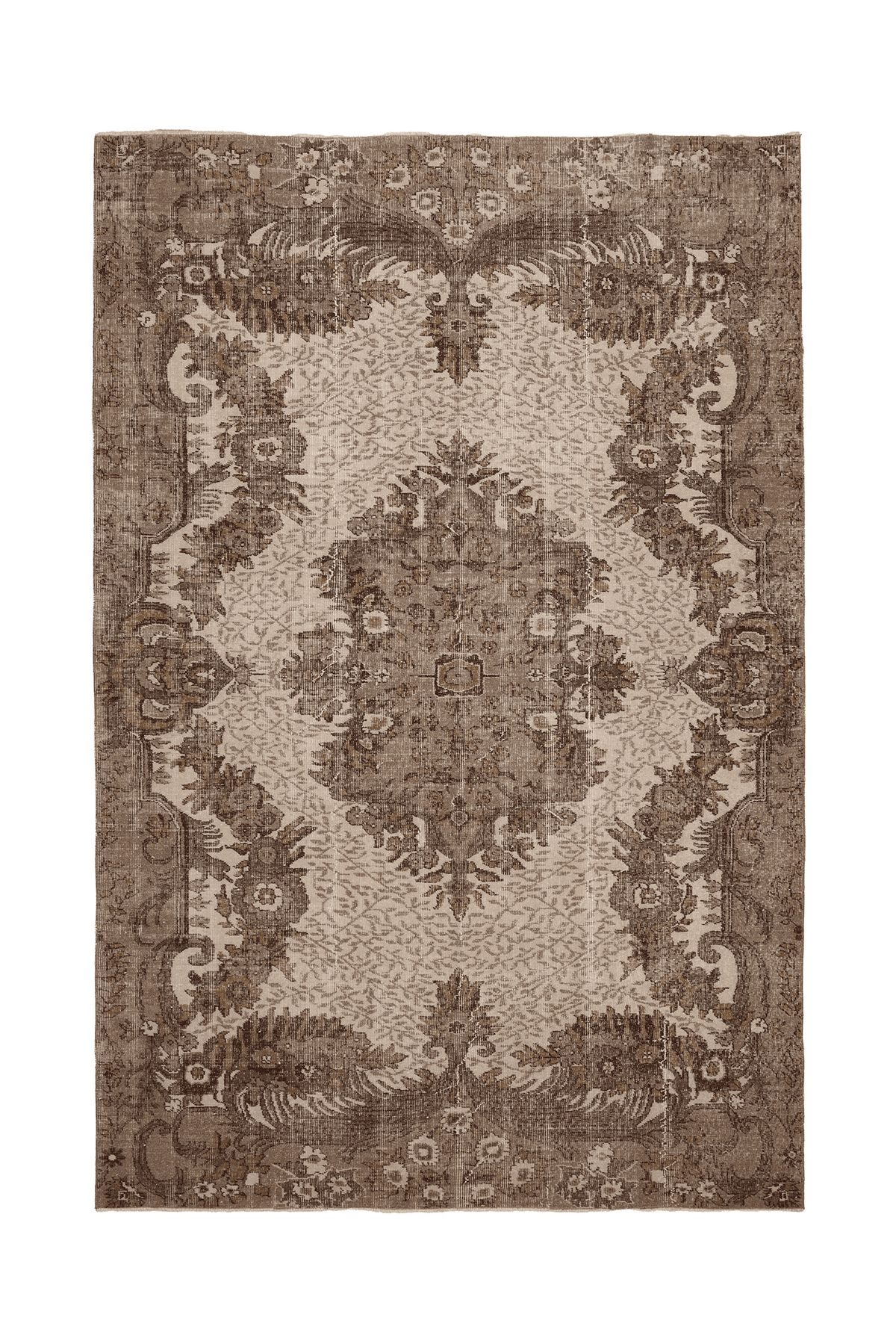 Vintage Isparta Turkish Area Rug 7x10 ft — Beige & Brown Floral
