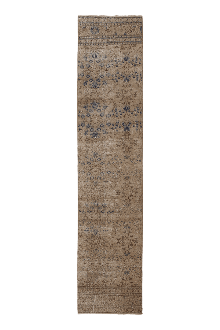 Vintage Southeastern Persian Style Runner Rug 2x9 ft — Beige & Blue Floral