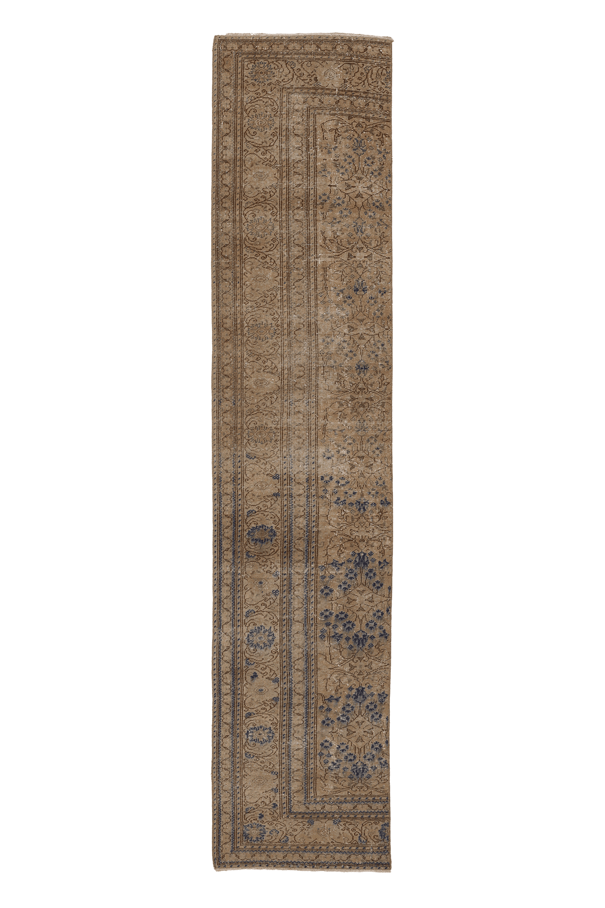 Vintage Southeastern Persian Style Runner Rug 2x9 ft — Beige & Blue Floral