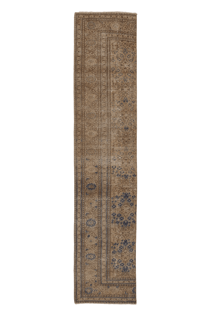 Vintage Southeastern Persian Style Runner Rug 2x9 ft — Beige & Blue Floral