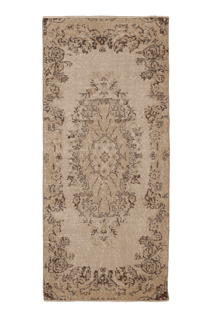 Vintage Isparta Turkish Runner Rug 3x6 ft — Beige & Brown Floral