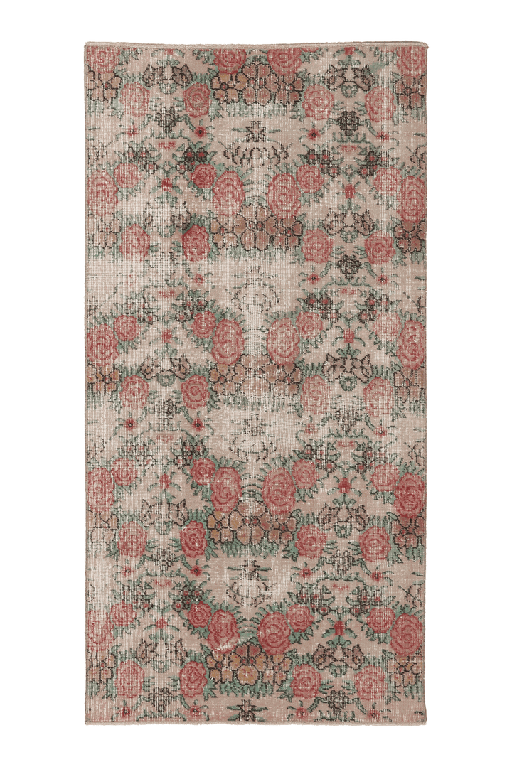 Vintage Isparta Turkish Runner Rug 3x6 ft — Beige & Pink Floral