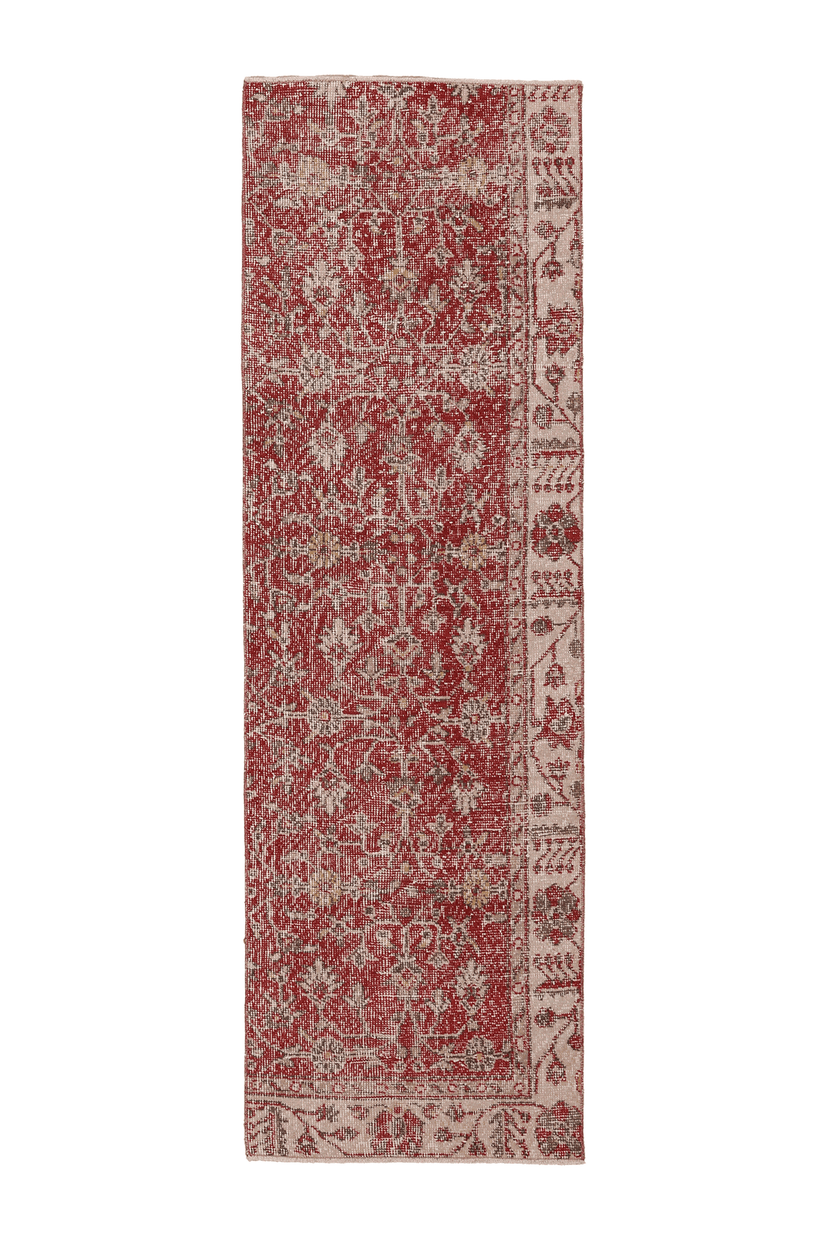 Vintage Isparta Turkish Runner Rug 2x8 ft — Red & Beige Floral
