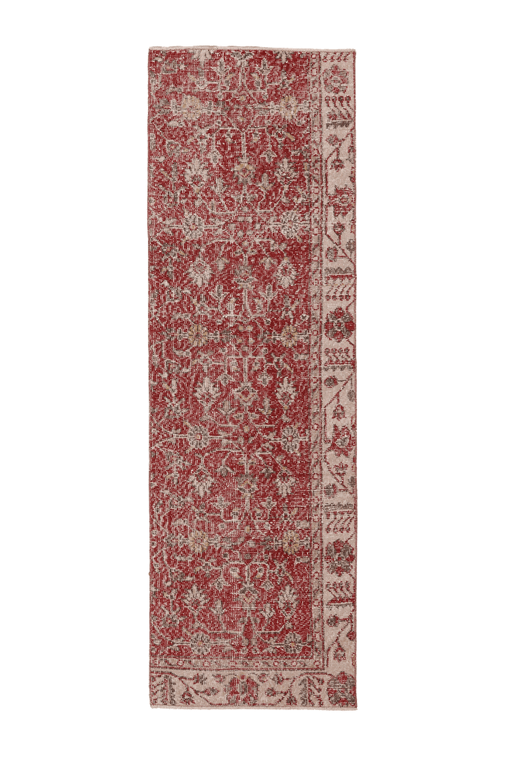 Vintage Isparta Turkish Runner Rug 2x8 ft — Red & Beige Floral