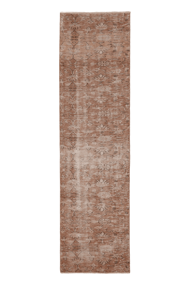 Vintage Isparta Turkish Runner Rug 2x8 ft — Brown & Beige Floral