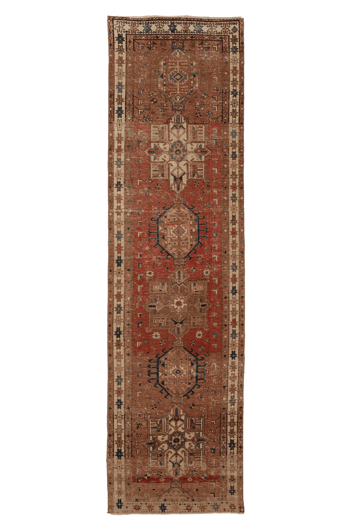 Vintage Southeastern Persian Style Runner Rug 3x11 ft — Red & Brown Geometric