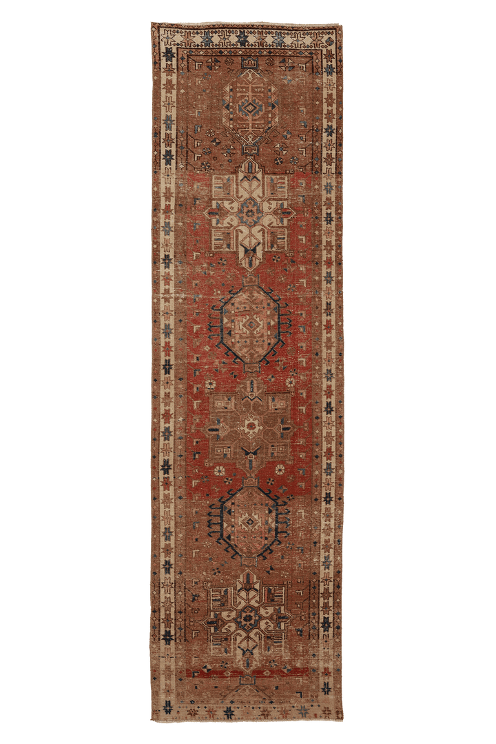 Vintage Southeastern Persian Style Runner Rug 3x11 ft — Red & Brown Geometric
