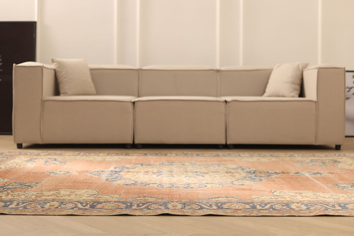 Vintage Isparta Turkish Area Rug 7x10 ft — Red & Blue Floral