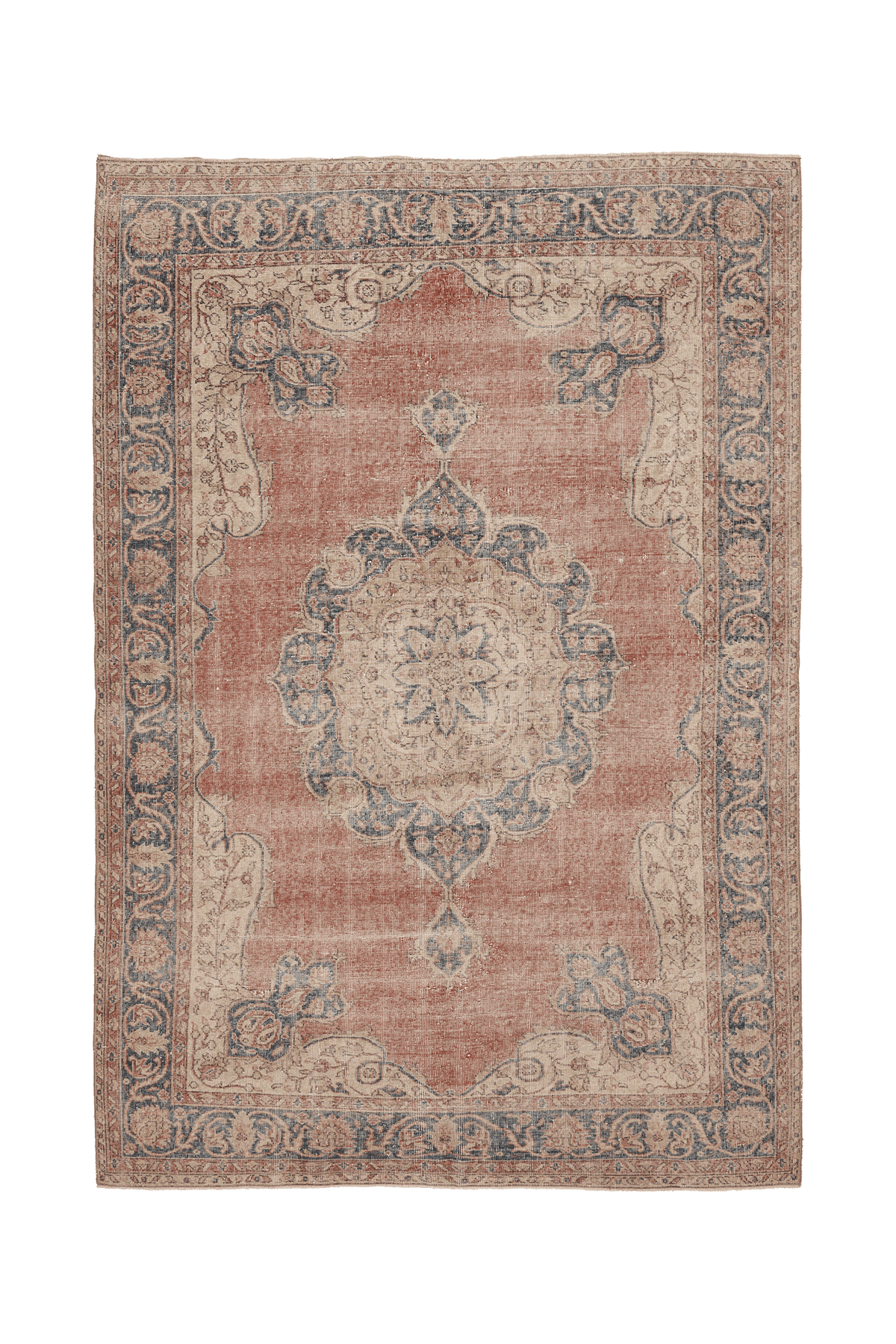 Vintage Isparta Turkish Area Rug 7x10 ft — Red & Blue Floral
