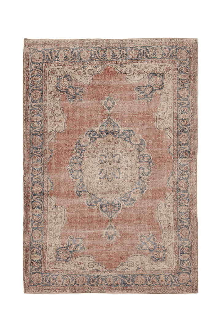 Vintage Isparta Turkish Area Rug 7x10 ft — Red & Blue Floral
