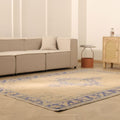 Vintage Manisa Turkish Area Rug 7x9 ft — Beige & Blue Floral