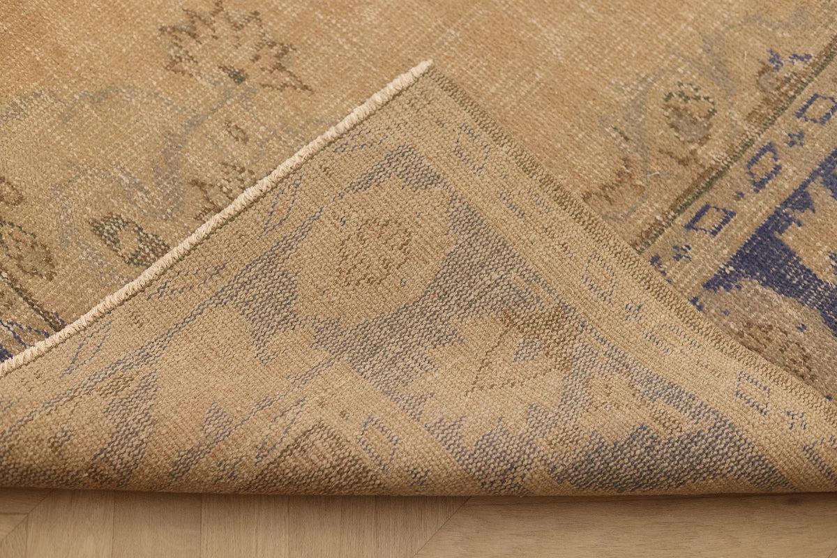 Vintage Manisa Turkish Area Rug 7x9 ft — Beige & Blue Floral