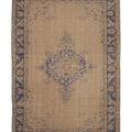 Vintage Manisa Turkish Area Rug 7x9 ft — Beige & Blue Floral