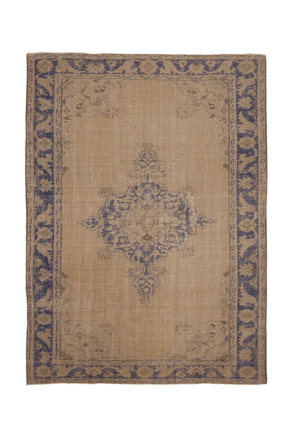 Vintage Manisa Turkish Area Rug 7x9 ft — Beige & Blue Floral