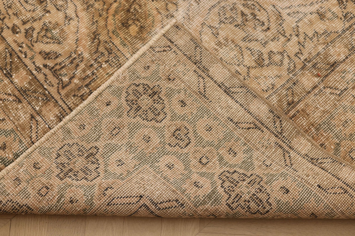 Vintage Isparta Turkish Area Rug 7x10 ft — Beige & Brown Floral