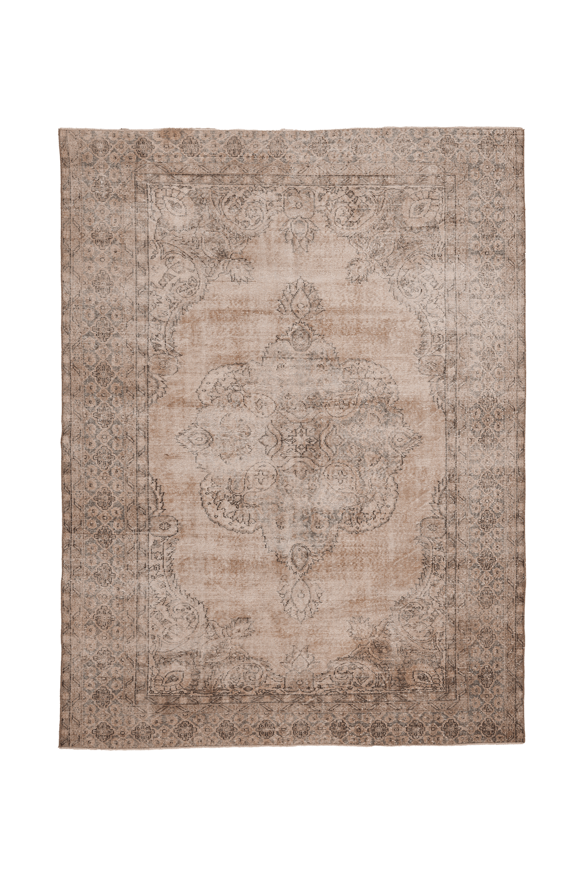 Vintage Isparta Turkish Area Rug 7x10 ft — Beige & Brown Floral