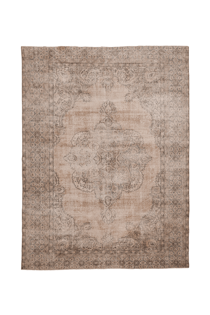 Vintage Isparta Turkish Area Rug 7x10 ft — Beige & Brown Floral