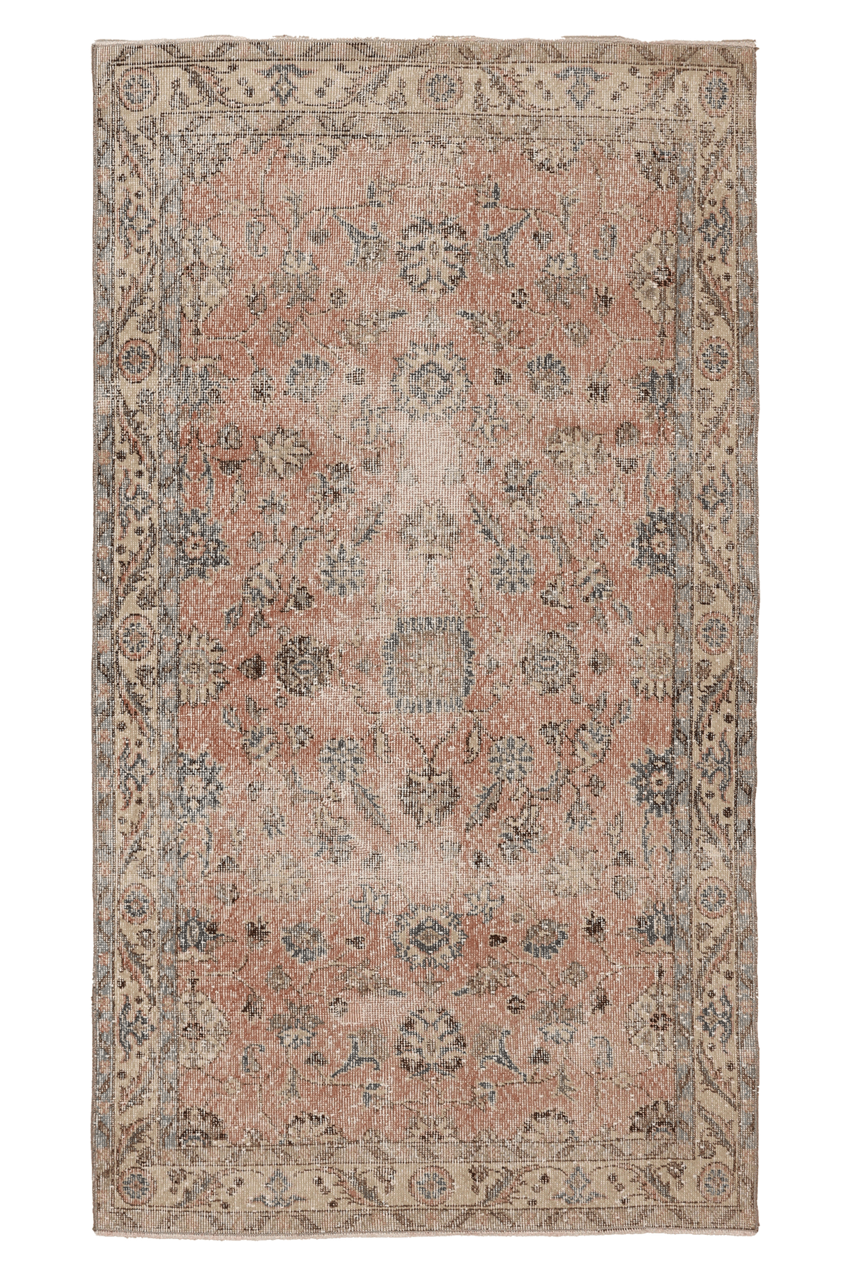 Vintage Isparta Turkish Area Rug 3x6 ft — Pink & Beige Floral