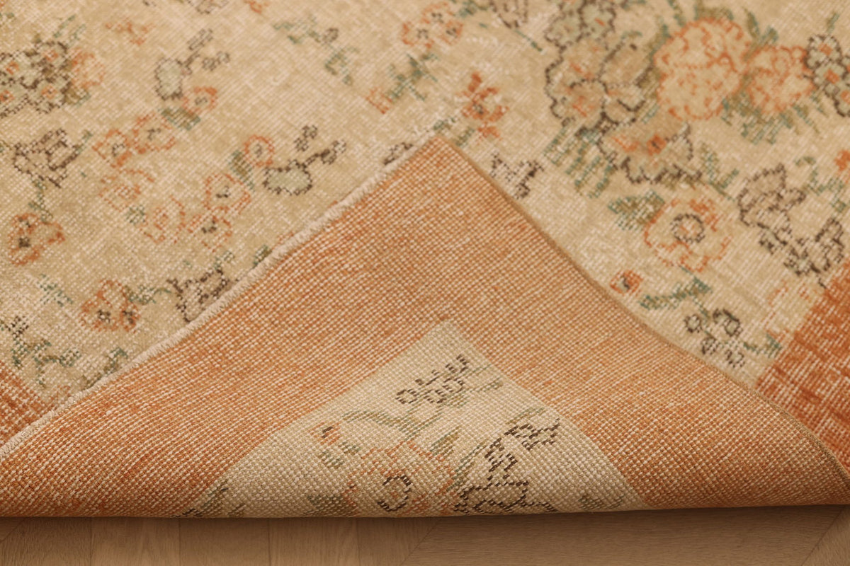 Vintage Isparta Turkish Area Rug 7x10 ft — Beige & Orange Floral