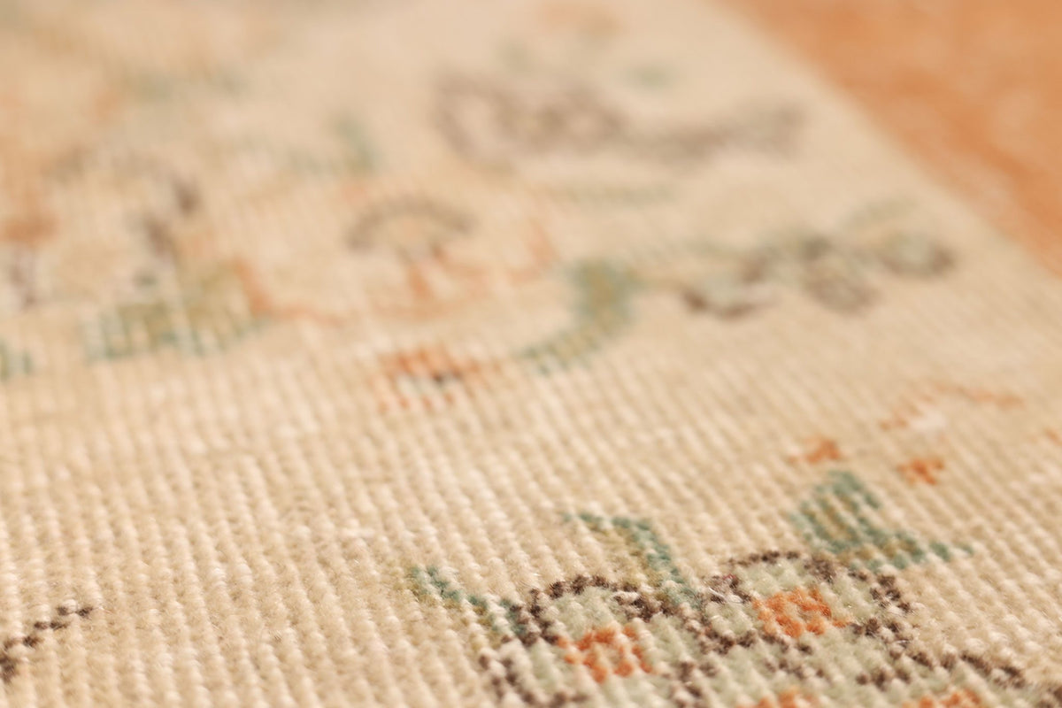 Vintage Isparta Turkish Area Rug 7x10 ft — Beige & Orange Floral