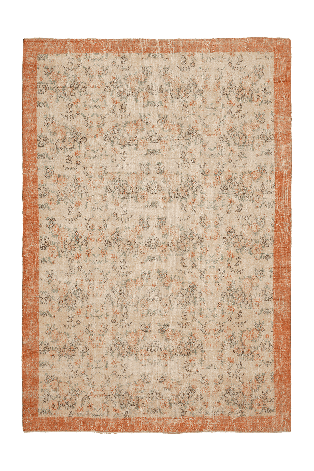 Vintage Isparta Turkish Area Rug 7x10 ft — Beige & Orange Floral
