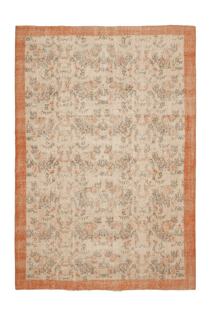 Vintage Isparta Turkish Area Rug 7x10 ft — Beige & Orange Floral