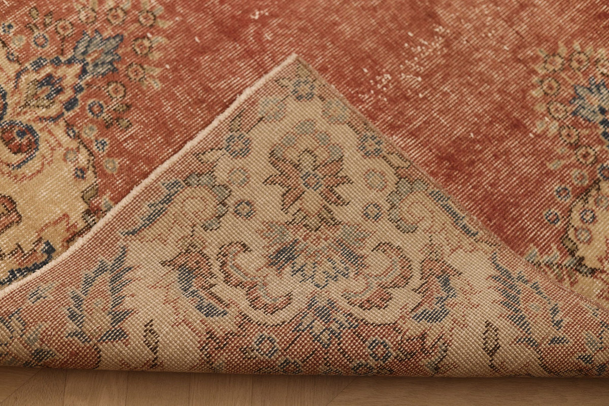 Vintage Isparta Turkish Area Rug 7x10 ft — Red & Beige Floral