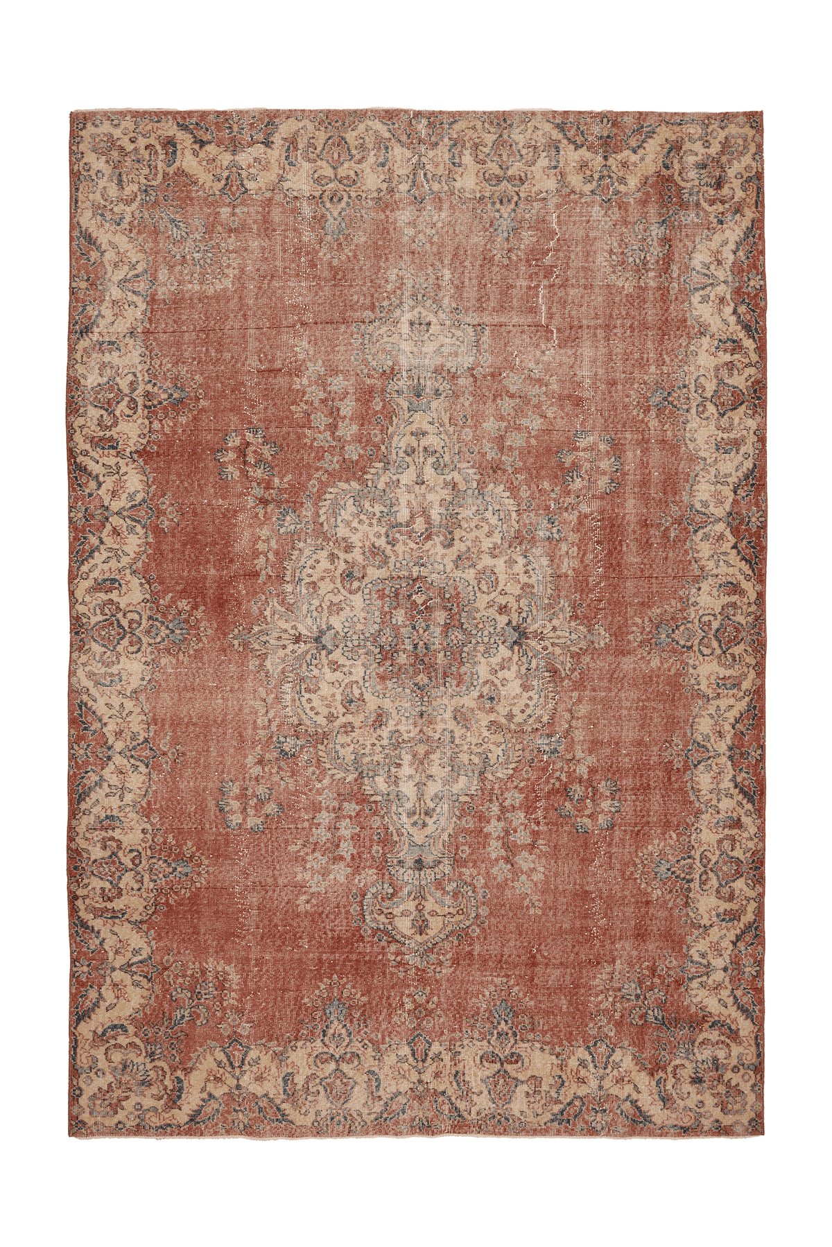 Vintage Isparta Turkish Area Rug 7x10 ft — Red & Beige Floral