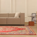 Vintage Manisa Turkish Area Rug 6x10 ft — Red & Blue Floral (No. 61535)