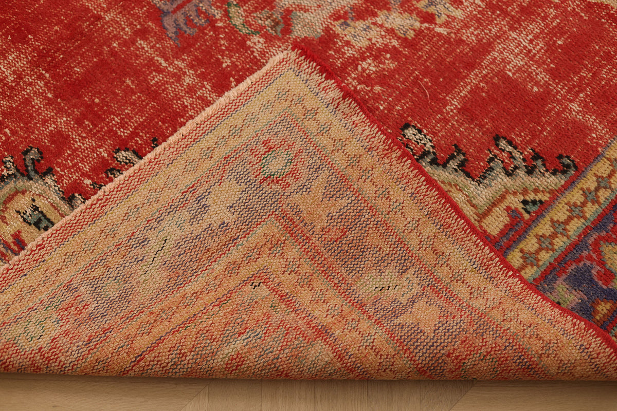 Vintage Manisa Turkish Area Rug 6x10 ft — Red & Blue Floral (No. 61535)