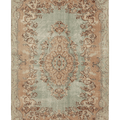 Vintage Isparta Turkish Area Rug 6x10 ft — Green & Beige Floral