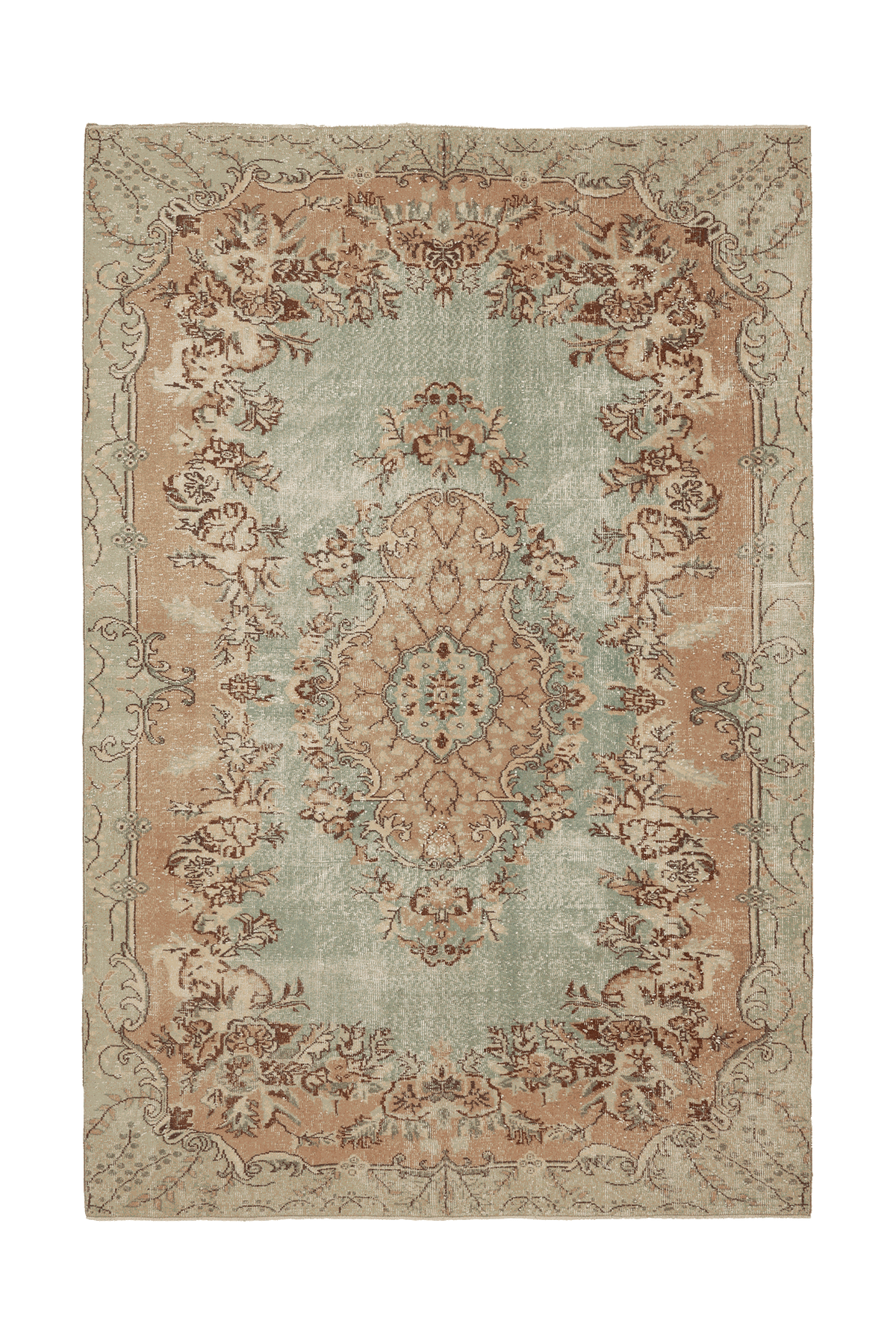Vintage Isparta Turkish Area Rug 6x10 ft — Green & Beige Floral