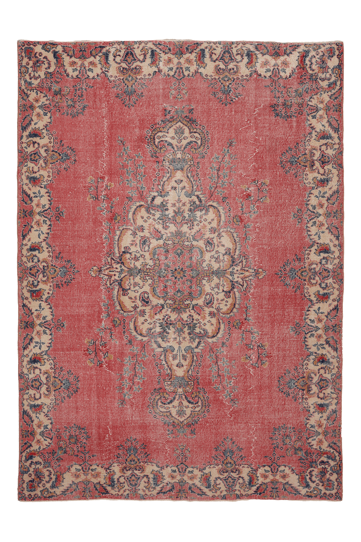 Vintage Isparta Turkish Area Rug 7x10 ft — Red & Beige Floral