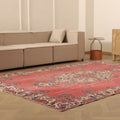 Vintage Isparta Turkish Area Rug 7x10 ft — Red & Beige Floral