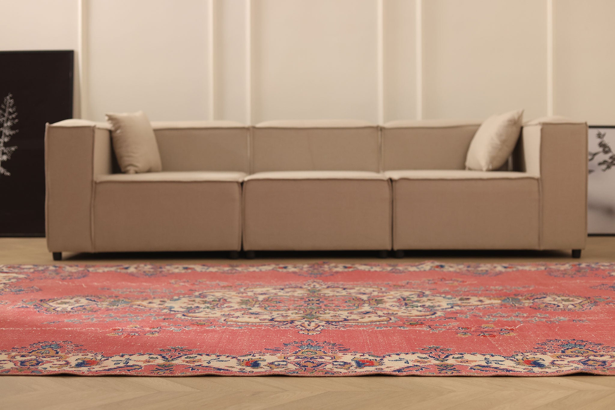 Vintage Isparta Turkish Area Rug 7x10 ft — Red & Beige Floral