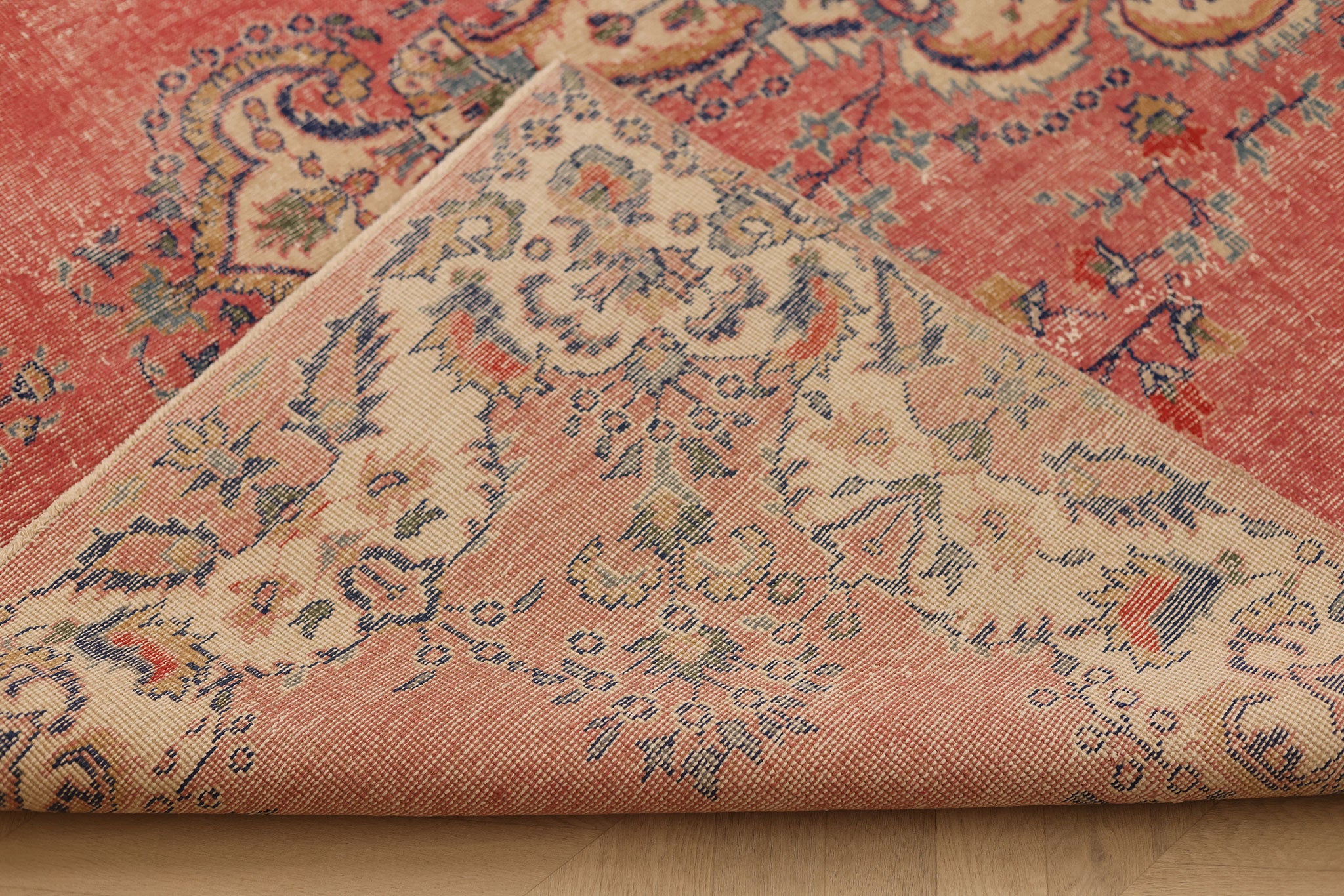 Vintage Isparta Turkish Area Rug 7x10 ft — Red & Beige Floral