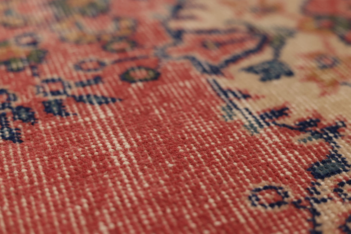 Vintage Isparta Turkish Area Rug 7x10 ft — Red & Beige Floral