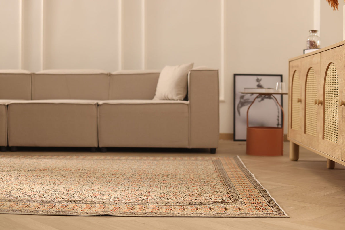 Vintage Kayseri Turkish Area Rug 7x10 ft — Beige & Brown Floral