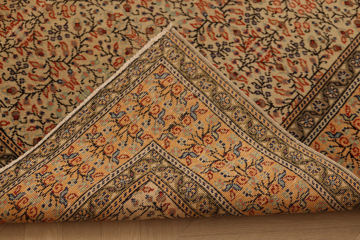 Vintage Kayseri Turkish Area Rug 7x10 ft — Beige & Brown Floral