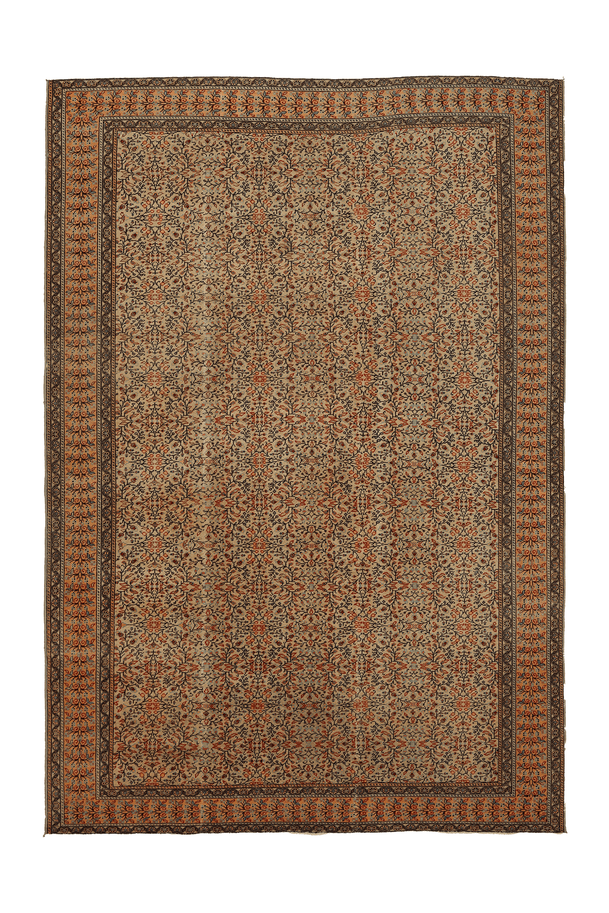 Vintage Kayseri Turkish Area Rug 7x10 ft — Beige & Brown Floral